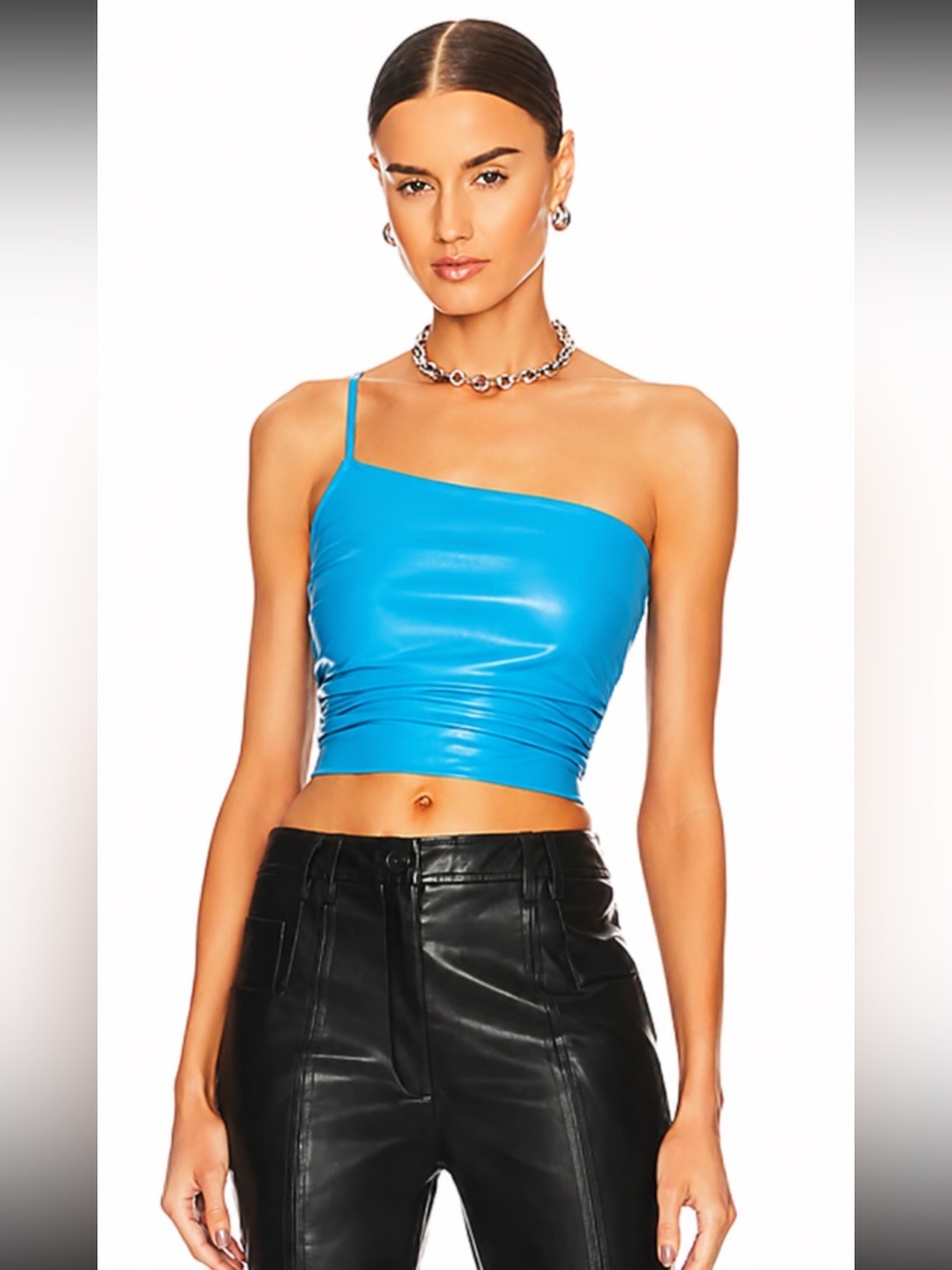 Susana Monaco One-Shoulder Blue Crop Top